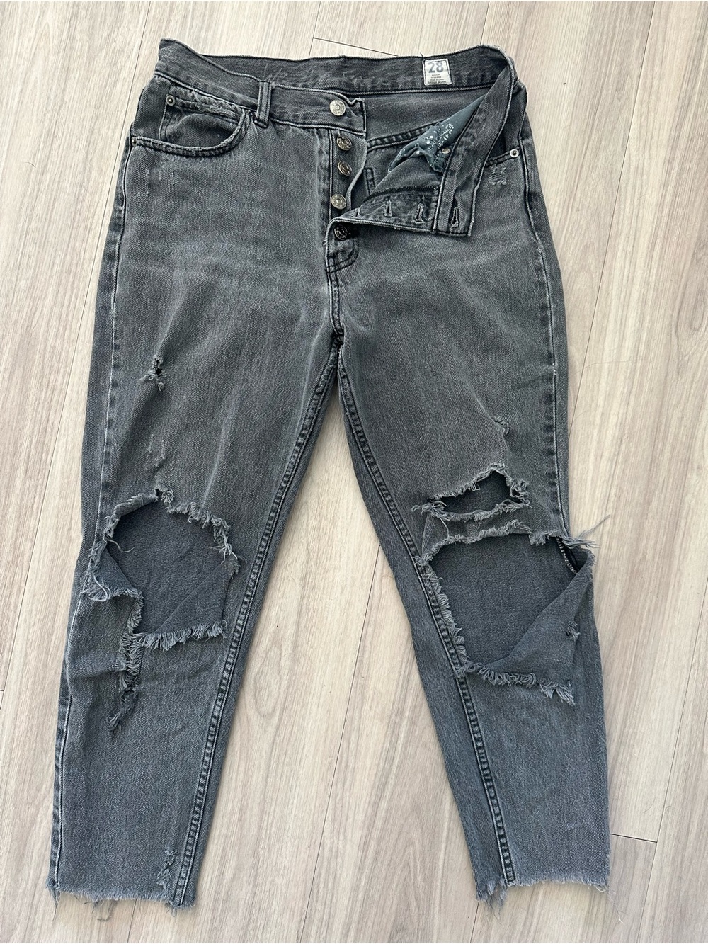 Free People High-Rise Distressed Charcoal Gray Jeans